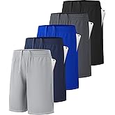 MLYENX 5 Pack Boys Athletic Shorts Active Performance Youth Kids Basketball Shorts Quick Dry with Elastic Waist Pockets