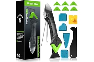 Caulking Tool 5 in 1 Silicone Caulking Grout Removal Sealant Finishing Tool with Grout Scraper, 6 Exchange Silicone Pads, Adh