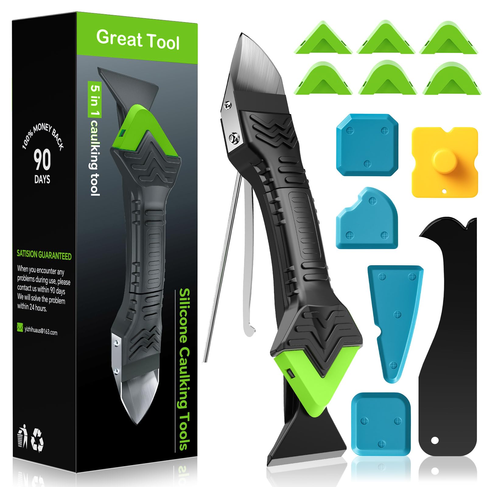Photo 1 of Caulking Tool 5 in 1 Silicone Caulking Grout Removal Sealant Finishing Tool with Grout Scraper, 6 Exchange Silicone Pads, Adhesive Residue Scraper Seam Repair Kit for Kitchen Bathroom