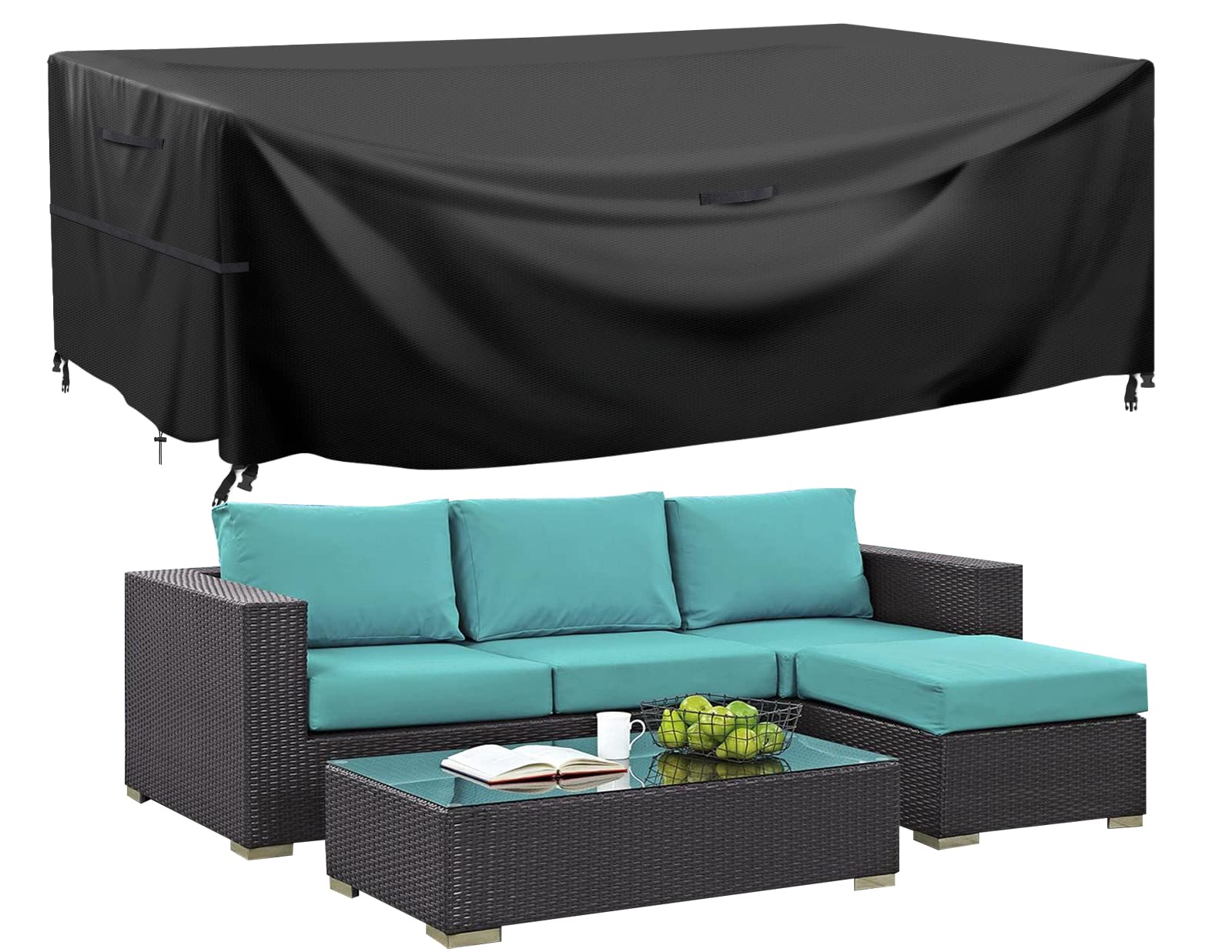 Moremorea Garden Furniture Cover, 200X165X80cm, Heavy Duty Oxford Polyester, Waterproof & Anti-UV, Black