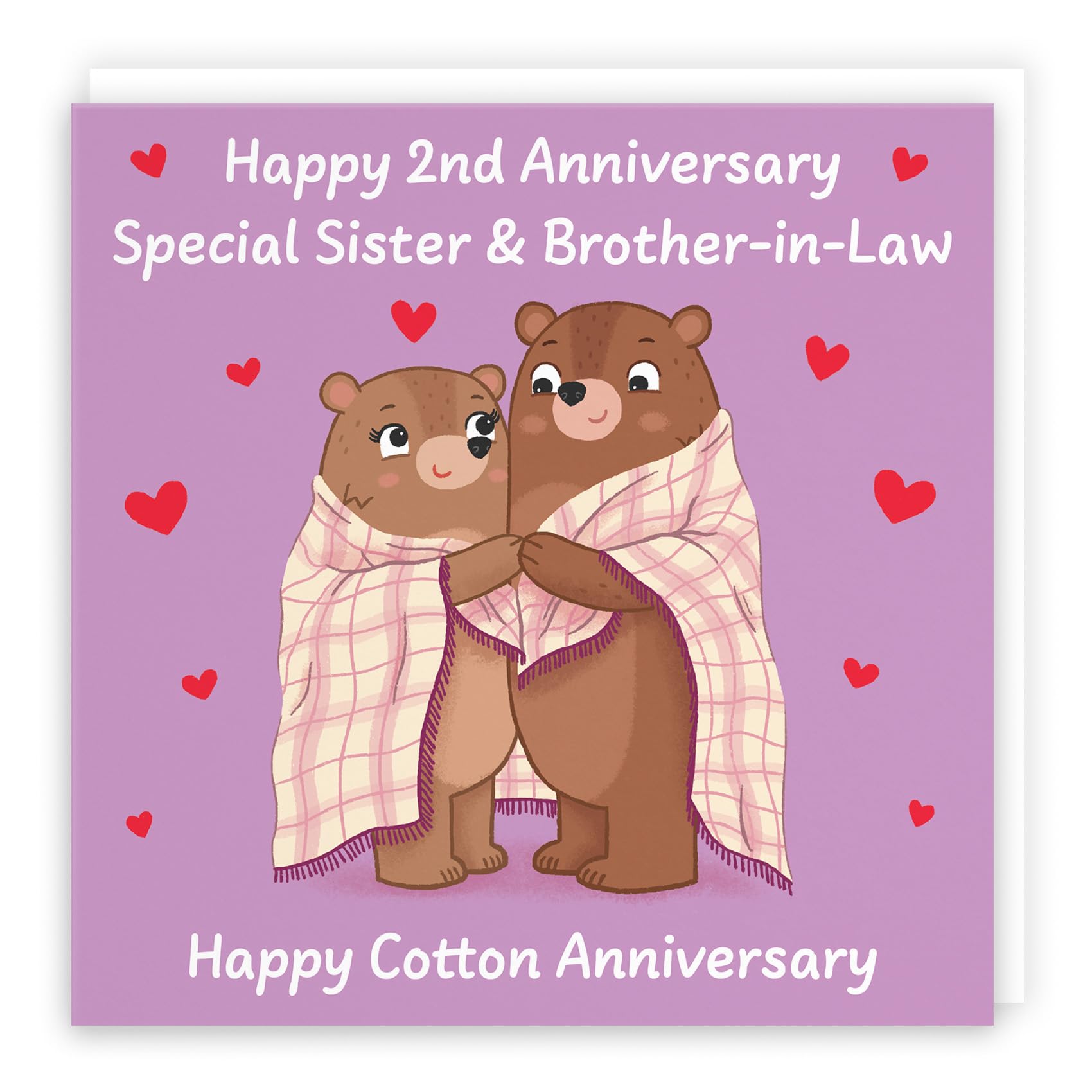 Hunts England - Sister And Brother In Law 2nd Anniversary Card - Cotton Anniversary - Second Anniversary - 2 Years - Cute Fun Bears Card For Sister & Brother-in-Law - Love Story Collection
