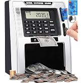 Talking ATM Piggy Bank for Kids with Dual Debit Cards for Real Money | with onekey shutdown, coin recognition, target setting, bill feeder, balance calculator, electronic savings machine