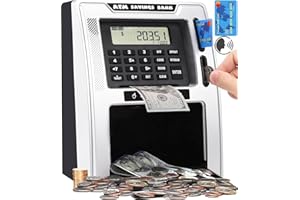 Fishboy Talking ATM Piggy Bank for Kids with Dual Debit Cards, Power-Off Memory, Auto-Opening Drawer for Real Money for Boys, Onekey Shutdown, Bill Feeder, Coin Recognition, Balance Calculator Machine
