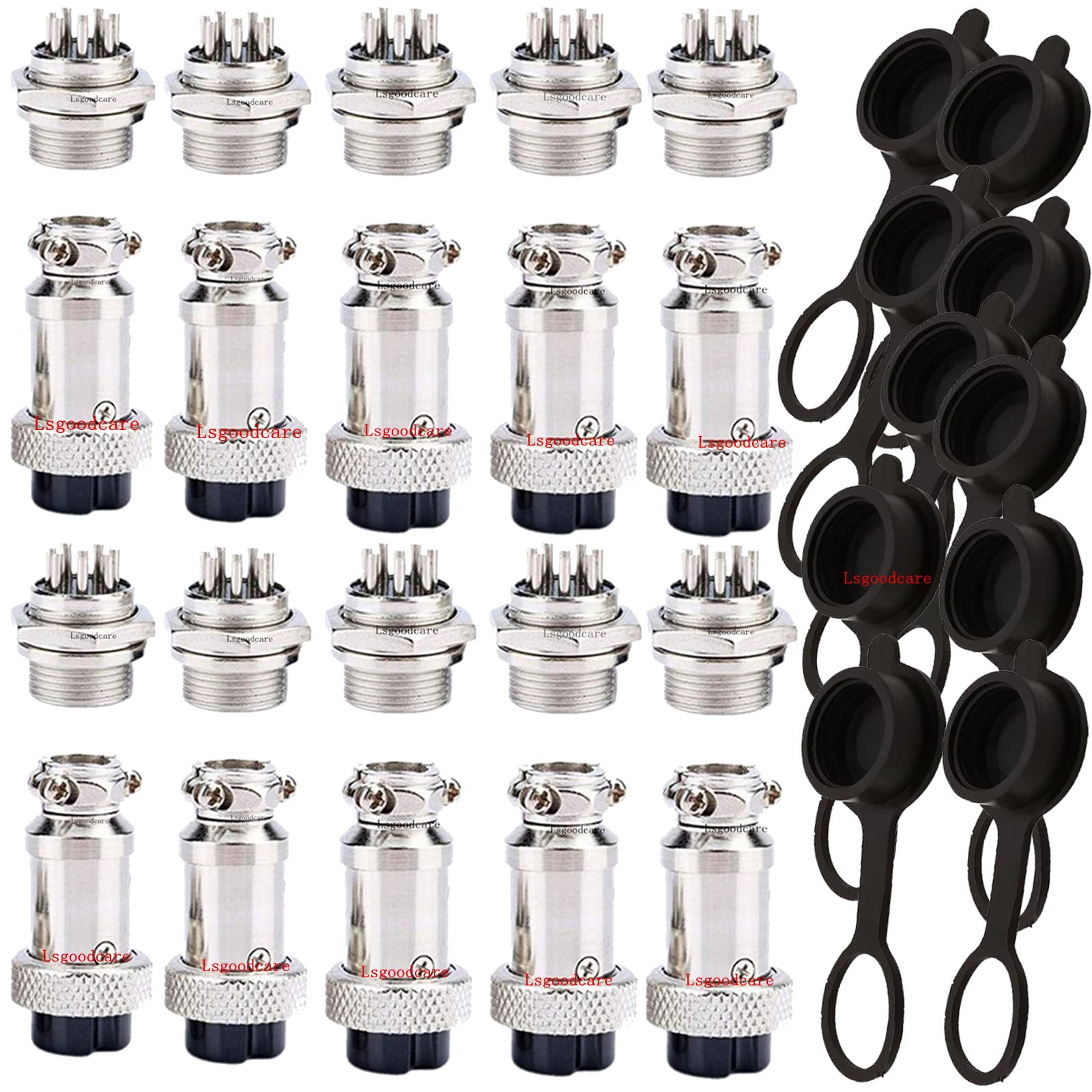 Lsgoodcare 30PCS 16MM 8 Pin Metal Aviation Connector Female 5A & GX16-8Pin Thread Aviation Wire Plug Male & Aviation Sockets Caps