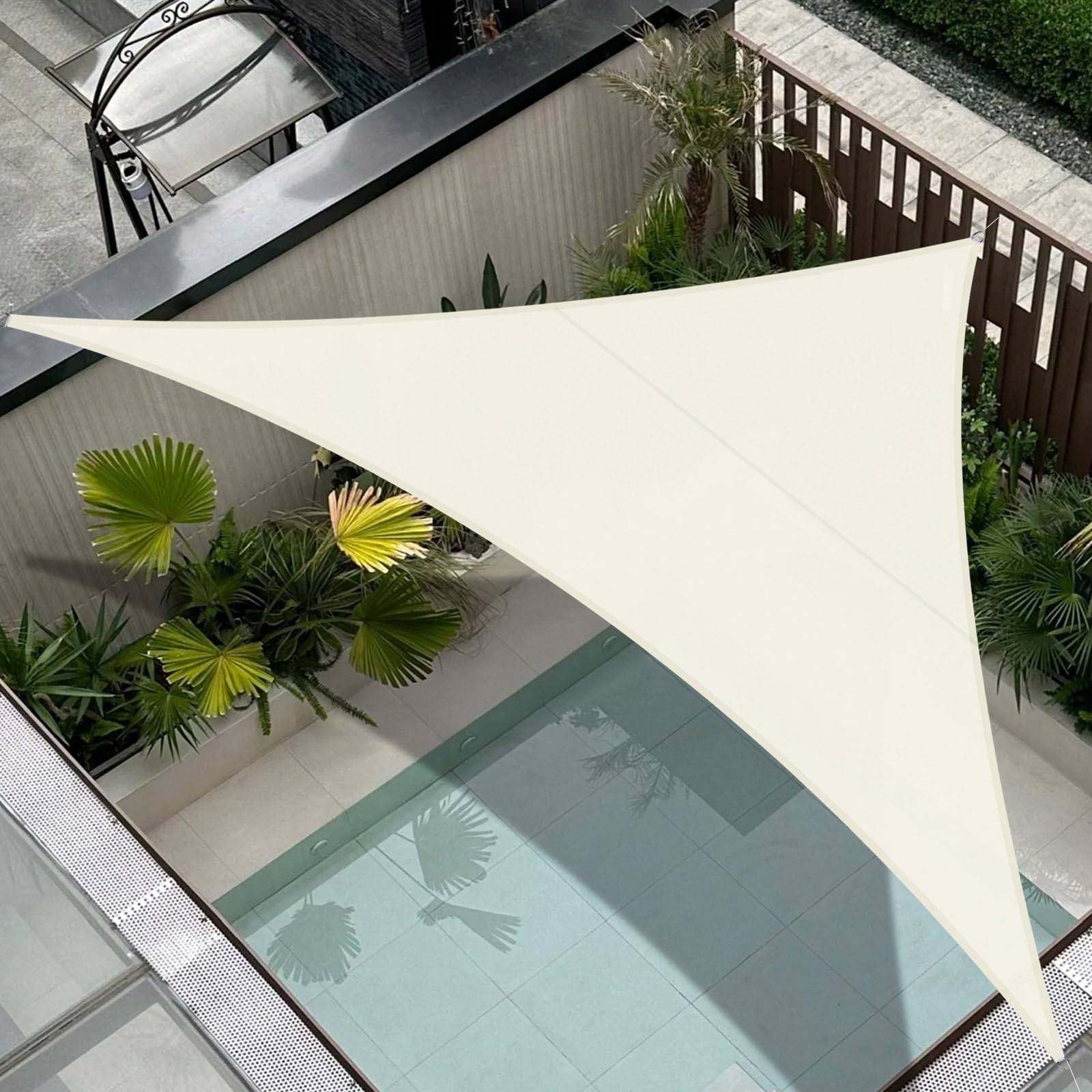 Cool Area Sun Shade Sail 5x5x7m Triangle Waterproof, suitable for gardens, terraces and other outdoor,Cream