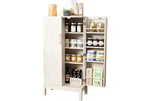 HOLTICO 45'' Kitchen Pantry Cabinet, Storage Cabinet with Doors and Adjustable Shelves, Food Pantry for Kitchen, Dining Room, Living Room and Garage, White Legs,Ivory White