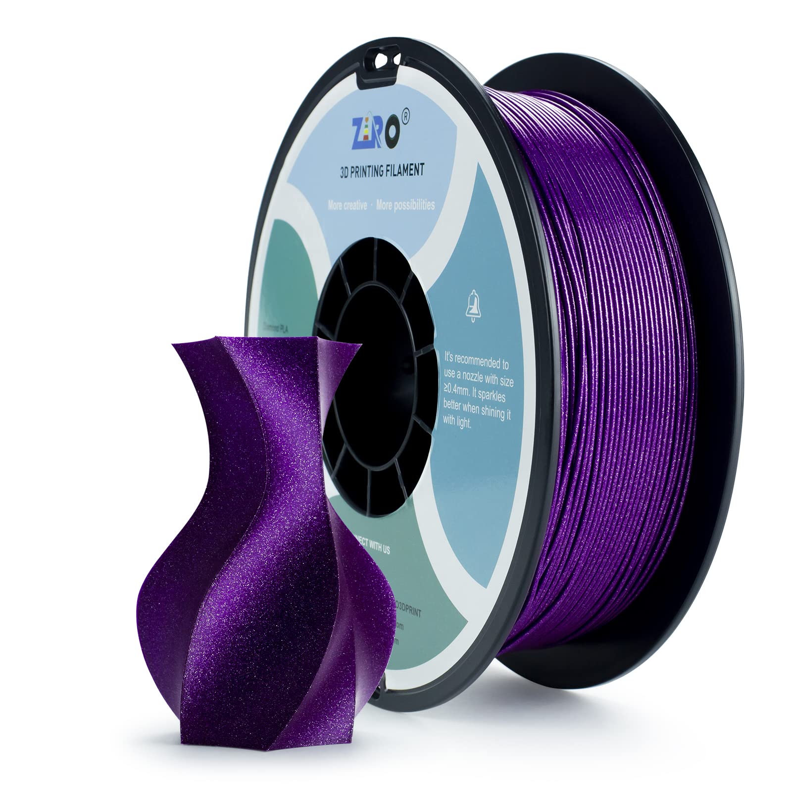 ZIRO PLA Glitter Filament 1.75mm, 3D Printer Filament PLA Diamond Series 1.75 1kg (2.2lbs), Dimensional Accuracy +/- 0.03mm, Diamond Purple