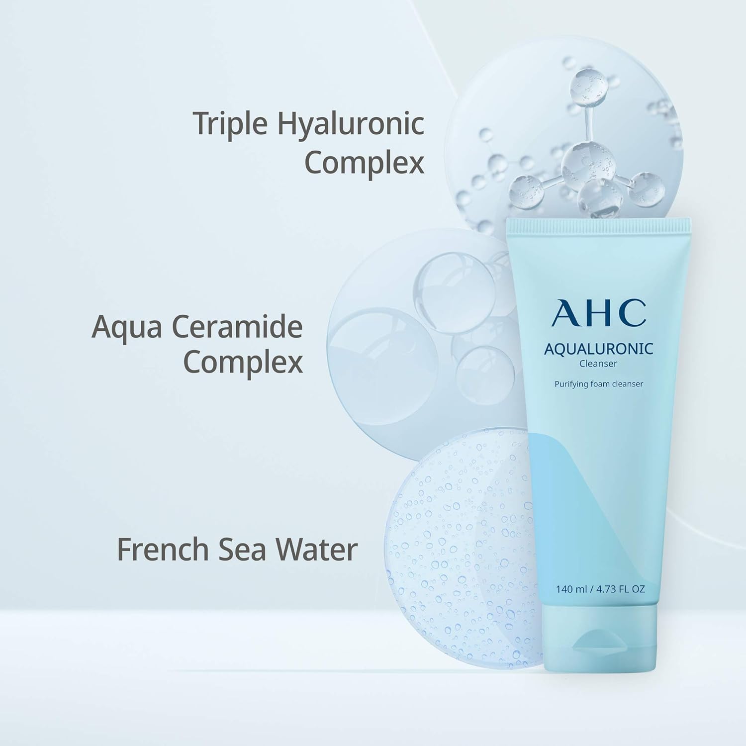 AHC with Facial Cleanser, Face Serum, and Eye Cream Regimen Pack Contains Three Korean Skincare Essentials in One Package 4.73 oz: Beauty