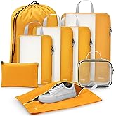 Gonex 8 Set Expandable Mesh Packing Cubes for Travel - Compression Packing Organizers with Toiletry, Laundry, Shoe & Cable Bags - Orange