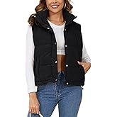 Gihuo Women's Corduroy Puffer Vest Stand Collar Zip Up Padded Vests Sleeveless Quilted Jackets Snap Gilet with Pockets