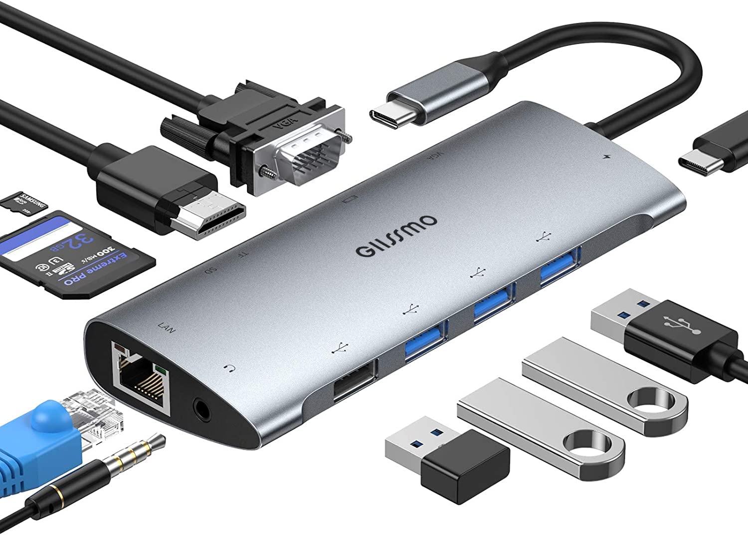 Mua GIISSMO USB C HUB 11-IN-1 Type C HUB Chip Update Multi Display