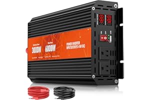 ROARBATT 3000W Power Inverter,12V DC to AC 110V120V Peak Power 6000W with 2AC Outlets and 2.4USB Port,LCD Display Car Inverter for Outdoor Activities,Emergency