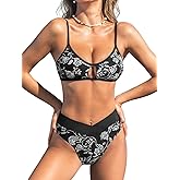 CUPSHE Bikini Set for Women Two Piece Swimsuits Cut Out High Waisted Scoop Neck V Cut Bottom