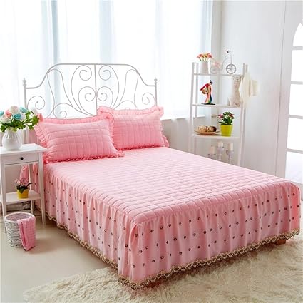 Gx&Xd Bed Skirt Lace Bedspread Single Solid Color Bed Sets Bed Cover Non-Slip Sheets-A 180x200cm(71x79inch)