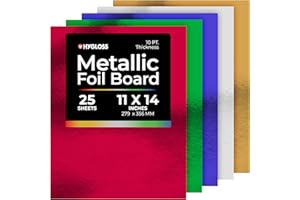 Hygloss Products Metallic Cardstock Sheets - 25 Sheets, 11” x 14” - 5 Assorted Colors - Sturdy 10 pt. - Foil Paper for Crafts, Scrapbooking, Posters & Decorations