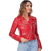 DIASHINY Faux Leather Jacket For Women Crop Short Cropped PU Slim Zip Up Moto Biker Coat Motorcycle Jackets