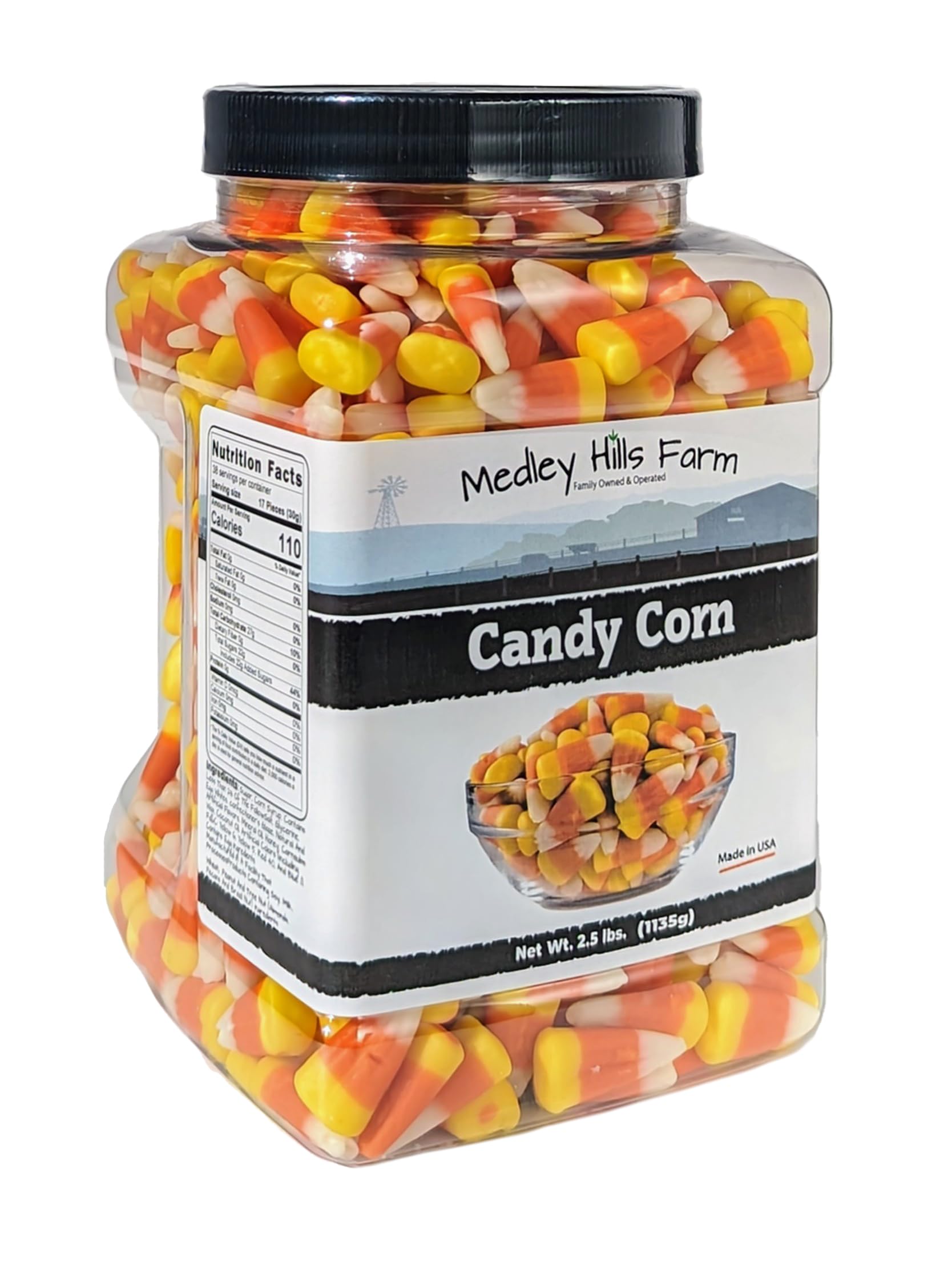 Candy Corn by Medley hills farm 2.5 Lbs. in Reusable Container - Old Fashioned Candy corn classic - bulk candy