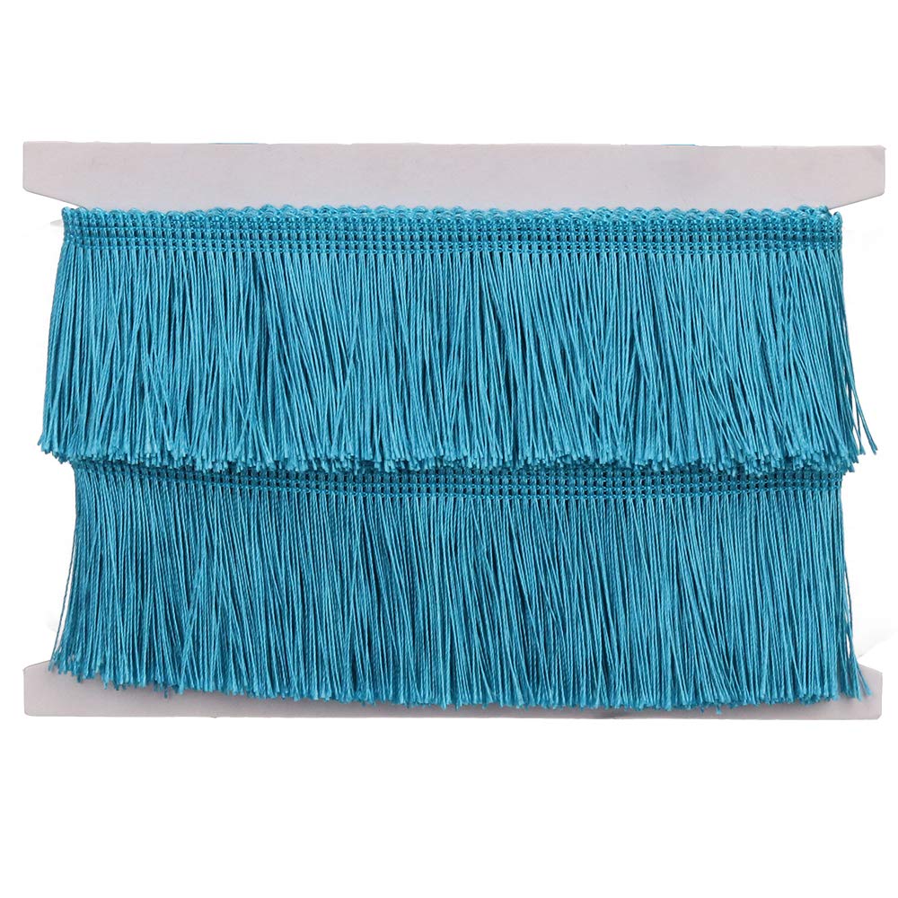 no-branded Fringe Trim Tassel Lace, 2.5Inch Width, 5 Yards Long, Lake Blue (Polyester), for Clothes Accessories, Latin Wedding Dress