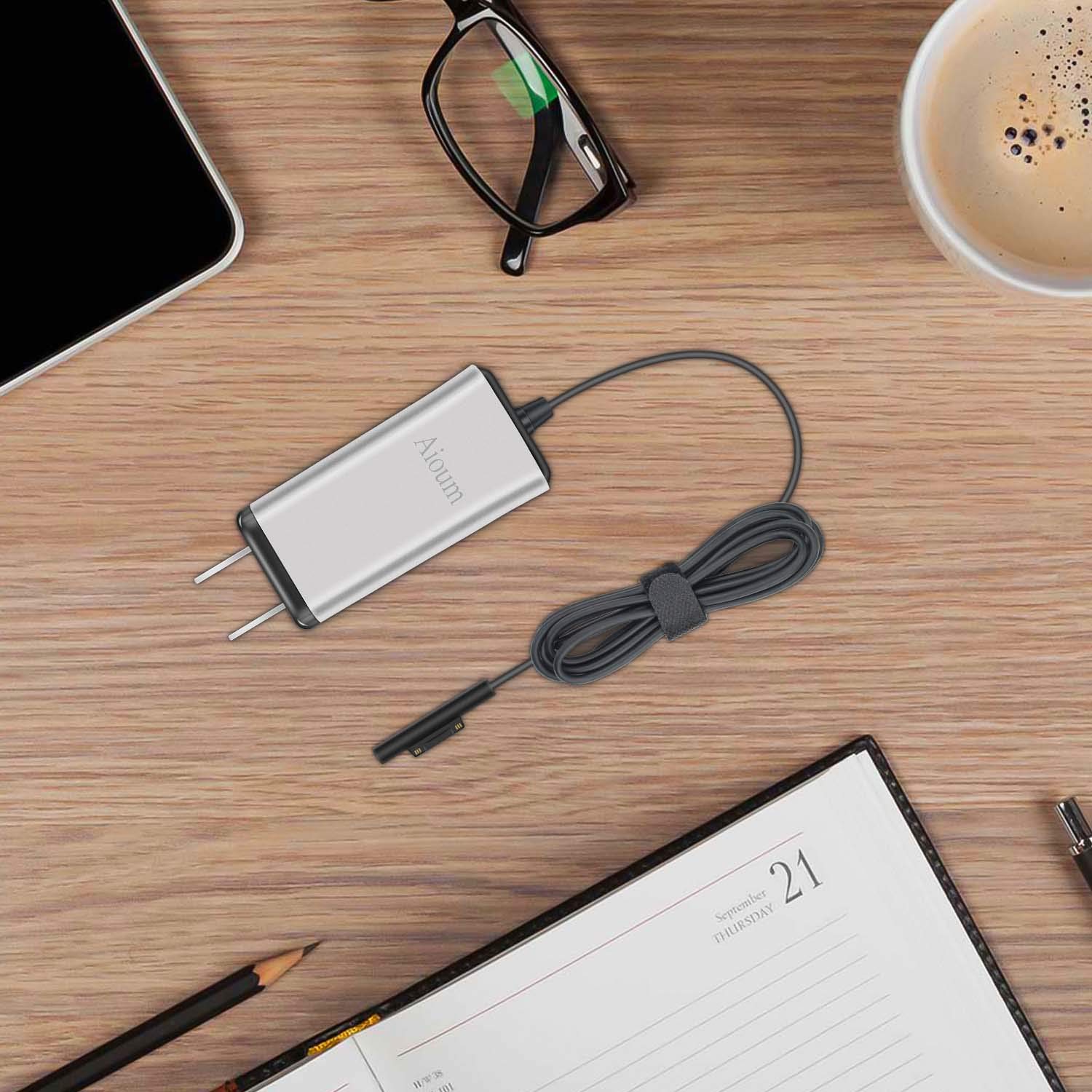 Power Supply Charger Mini Adapter Charger for Microsoft Surface Book 15V 4A with 6FT Power Cord (Silver)