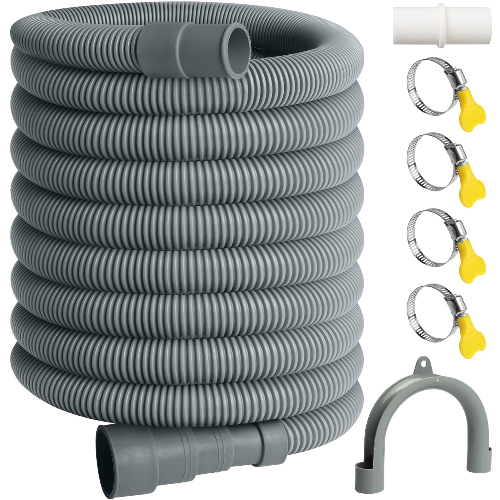 Photo 1 of 23FT Washing Machine Drain Hose, Universal Dishwasher Hose Extension Kit with 1 U-Bend Holder, 1 Extension Adapter and 4 Hose Clamps