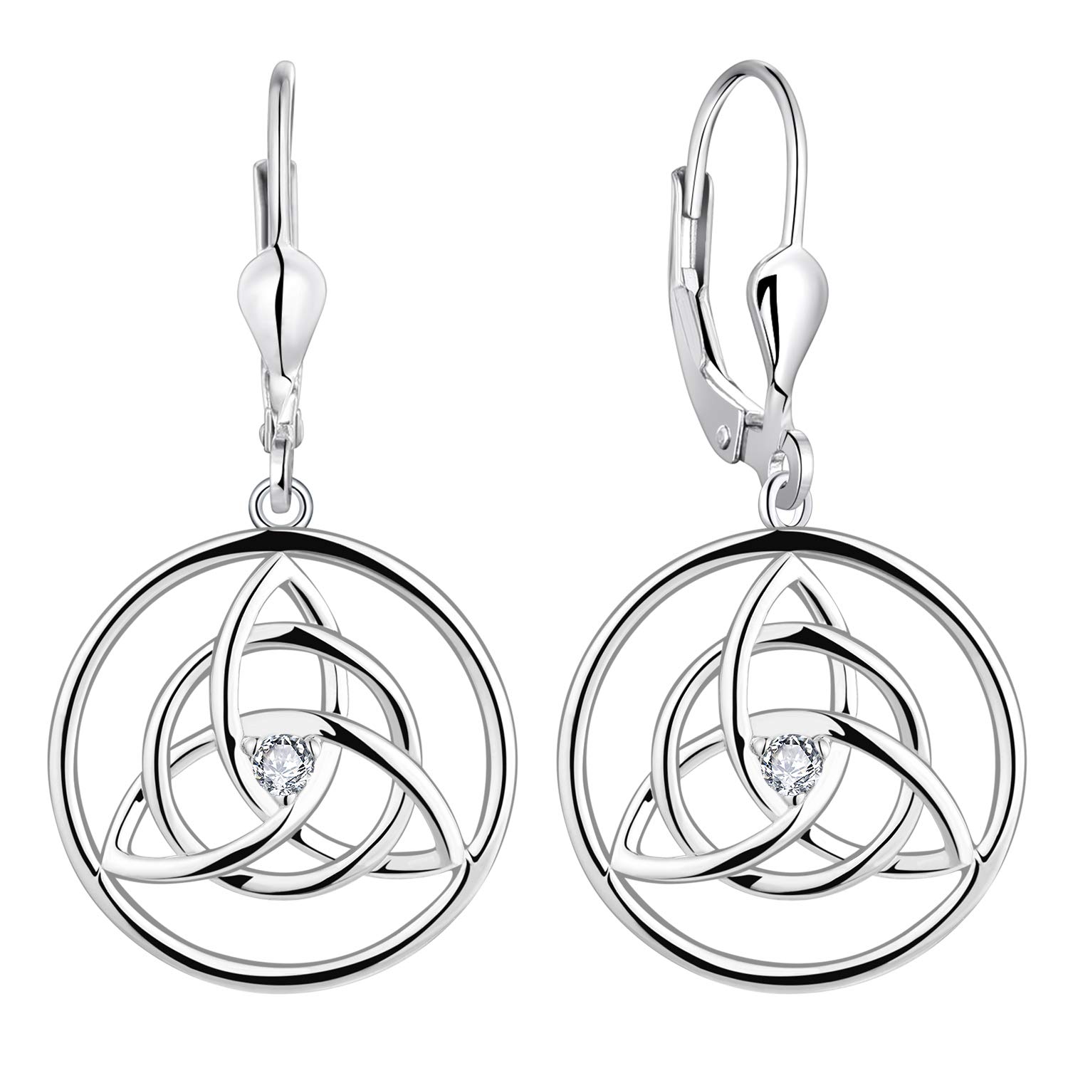 YL Celtic Earrings 925 Sterling Silver cut April Birthstone White Cubic Zirconia Celtic Knot Drop Dangle Earrings for Women