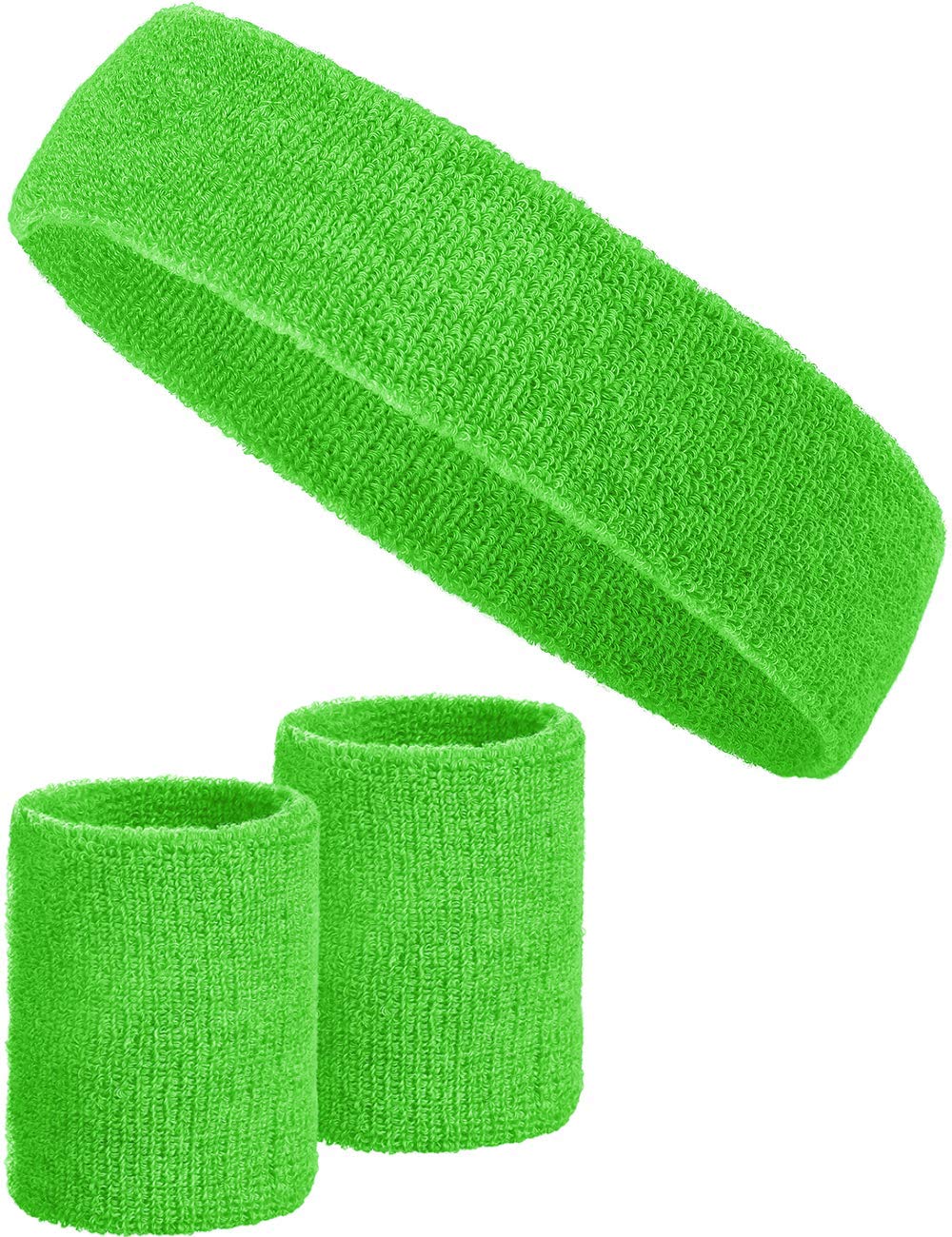 3-piece sweatband set with 2x sweatbands for wrists + 1x headband for women & men (green)