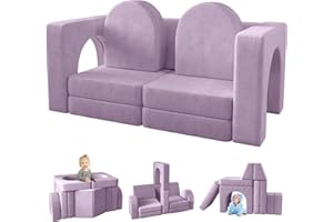 wanan Kids Couch 10PCS, Modular Kids Play Couch for Playroom Bedroom, 10 in 1 Multifunctional Kid Sofa for Playing, Creativing, Sleeping, Indoor Toddler Couches for Boys and Girls (Blueberry)