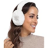 HDE Women's Fuzzy Faux Fur Earmuffs Cute Foldable Winter Ear Warmers with Rhinestone Charms Adjustable Outdoor Ear Covers