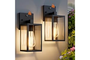 FNYUSLET 2 Pack Dusk to Dawn Exterior Lighting Fixtures Wall Mount, Sensor Outside Front Porch Lights for House, Outdoor Lantern Lamp, Waterproof Wall Sconce Lights, Black Coach Light for Garage Entryway