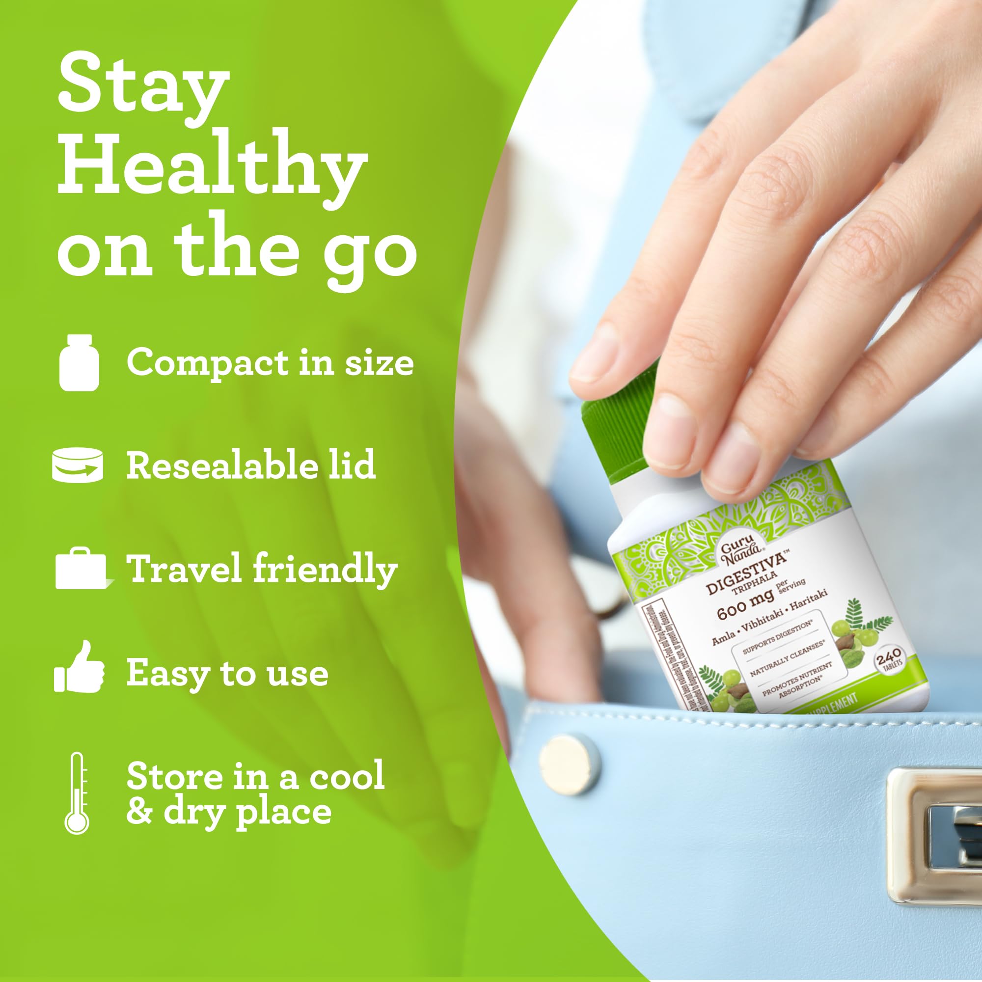 GuruNanda Digestiva Triphala (240 Tablets), Supports Digestion, Helps with Bloating, Dietary Supplement with Amla, Haritaki & Bibhitaki