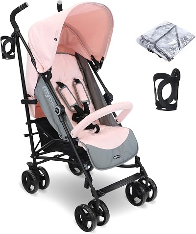 My Babiie MB02 Plus Stroller Pink Grey, Birth to 4 Years, Lightweight Umbrella