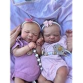 Zero Pam 18 inch Lifelike Twin Reborn Baby Dolls Girl, Realistic Silicone Newborn Baby Doll Twins with Soft Cuddle Cloth Body Full Vinyl Limbs Real Looking Babies Boy Dolls with Accessories