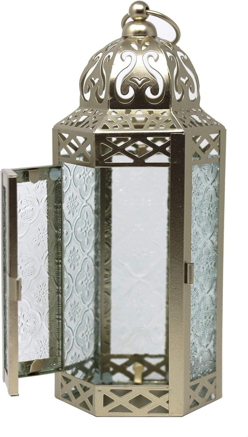 Vela Lanterns Moroccan Style Candle Lantern, Medium, Purple Glass: Home & Kitchen