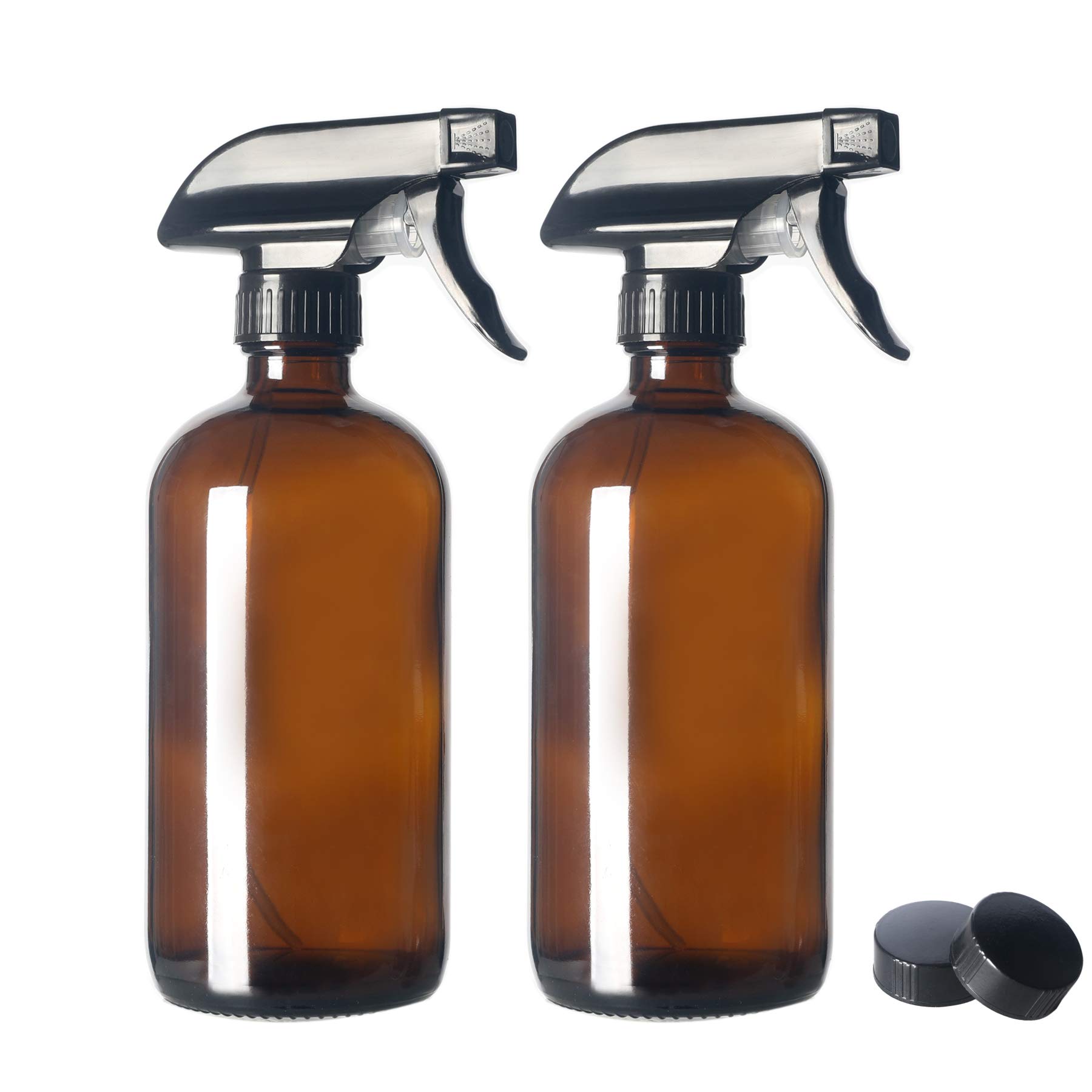Magic Season Amber Boston Round Glass Bottles (480 ml with Trigger Sprayers / 2 Pcs)