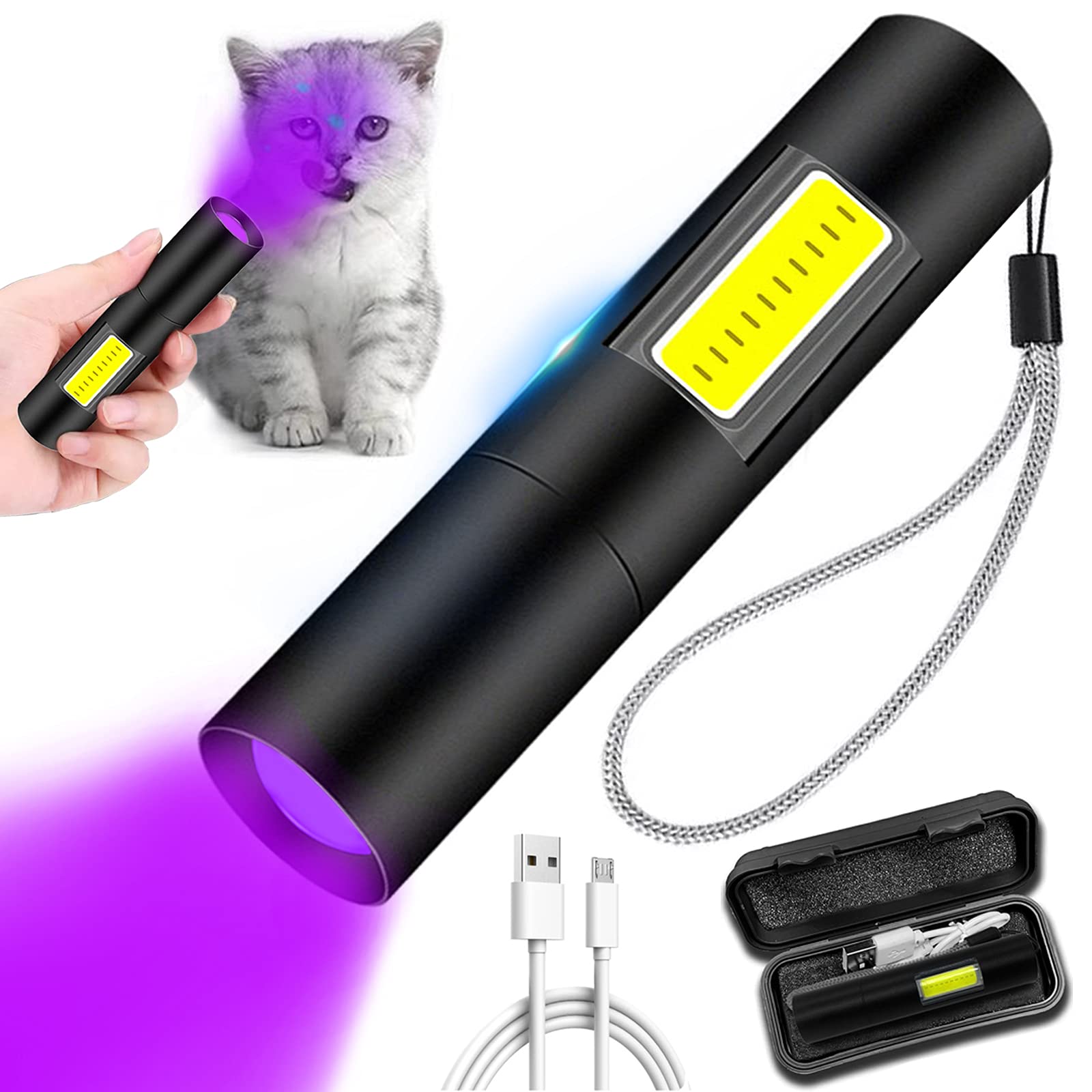 HUHKOUAE Wood's lamp,cat Ringworm Detector,Pet Urine Detector With side lights UV Black light,for Analyzing Skin Dog Cat Care Bed Bug Inspection