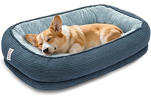 MIGUEL Orthopedic Dog Bed for Medium Size Dog Washable Cover, Egg Crate Foam Bed for Senior Dogs,Oval Kennel Bed, Pet Couch Bed with Four Sided Bolster, Removable Washable Cover Non-Slip Bottom, Haze Blue