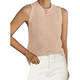 PRETTYGARDEN Summer Crochet Tank Tops for Women 2026 Casual Crewneck Hollow Out Loose Knit Sleeveless Sweater Vest Top Trendy