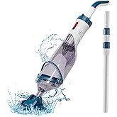 Pool Vacuum for Above Ground Pool with a Telescopic Pole, Running time up to 1H, Handheld Rechargeable Pool Cleaner with Powerful Suction up to 18.5 gallons/min, Ideal for Leaves &amp; Debris, PC10