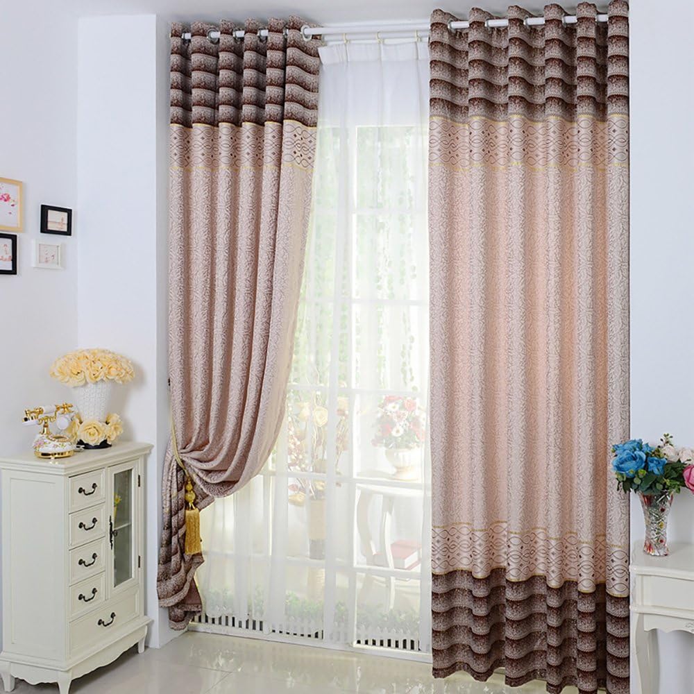 Droyee Popular Cotton Linen 2-piece Jacquard Stripes Window Curtain,Window Drape,Window Treatment,Wrinkle Free(2 Panels,4284Inch)