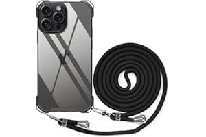 BEIMEITU Clear for iPhone 15 Pro Max Case Crossbody Strap, Transparent Mobile Cover with Adjustable Neck Cord Rope PC Shockproof Lanyard Phone Case for iPhone 15 Pro Max Strap Women