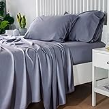 Bedsure 100% Bamboo Sheets Queen Grey - Deep Pocket Queen Sheets Set Up to 16 inches Mattress , Cooling Sheets Set 4PCs for Q