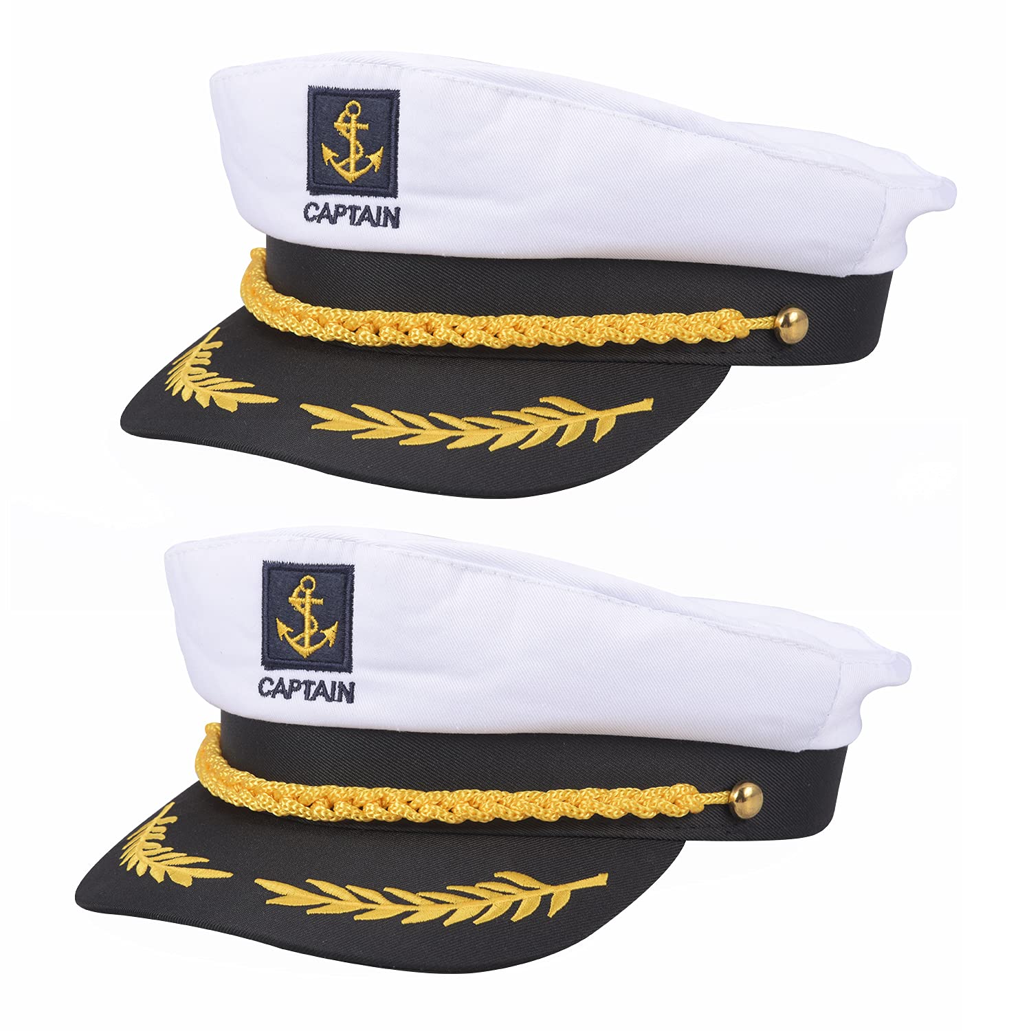 Euvoym 2 Pieces Captain Hat Cap Adult Sailor Hat Adjustable Captains Hat for Sailor Navy Marine Admiral Costume Accessory