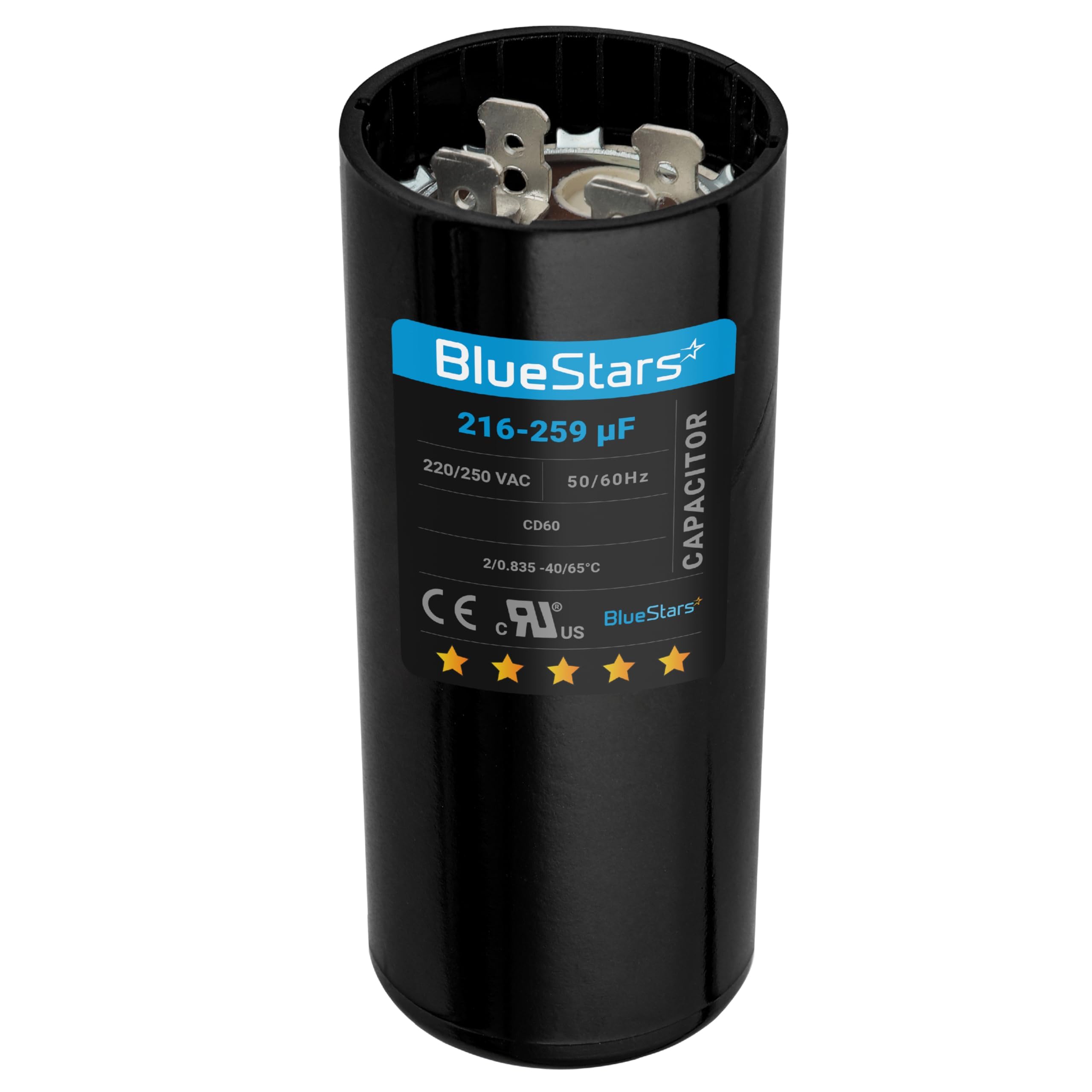 Photo 1 of [UL Listed] BlueStars 216-259 uF MFD 220-250 VAC 50/60 Hz SC0080 CD60 Round Motor Start Capacitor Replacement Part - Universal Fit for AC Motor Run or Fan Start and Cool or Heat Pump Air Conditioner