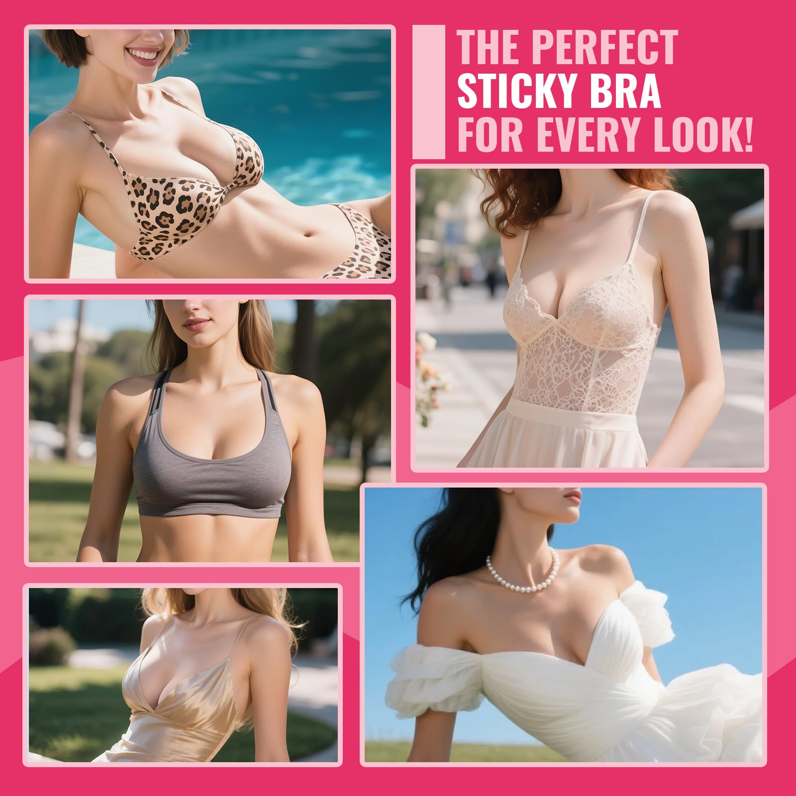 Dandelion Pact Double Sided Sticky Bra Inserts, Invisible Push Up Sticky Bra Pads for Large Breasts, Stick on Bra for Bikini Swimsuits (Medium, Beige)