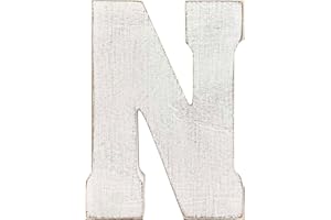 ABELOTS Large Wood Letter Distressed White Wash Alphabet Wall Décor Monogram Letter Alphabet Letters Free Standing Letters Wall Letters (N)