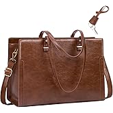 RAINSMORE Laptop Bag for Women 15.6 Inch Vintage Leather Professional Work Tote Bag Waterproof Computer Bag Shoulder Bag for Business Office, Retro Brown