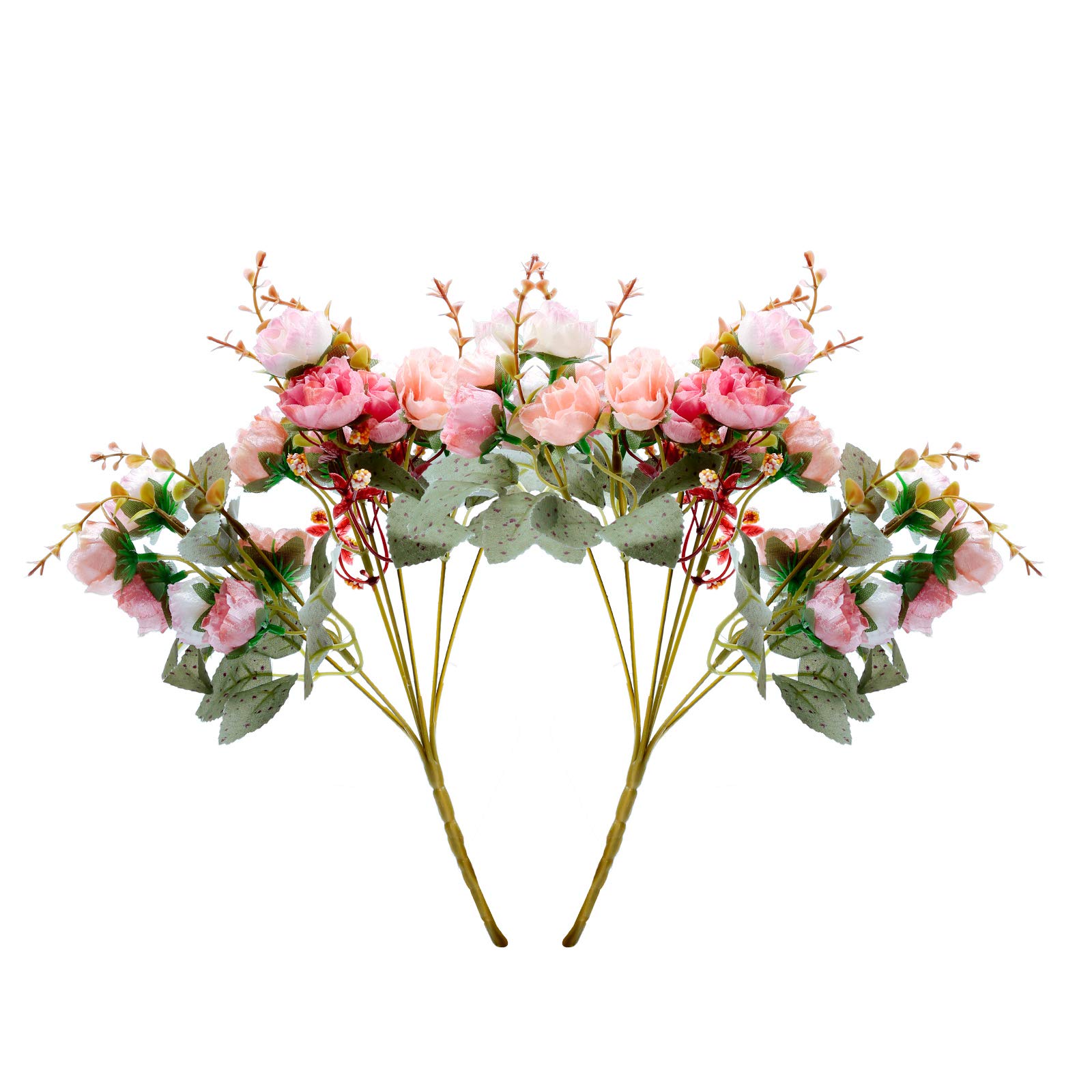 Realjoy 21 Heads Diamond Small Rose Artificial Flowers Artificial Rose Flower Bouquets for Home Wedding Party Decoration 2Pcs (Autumn Diamond Pink)