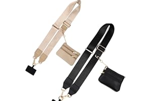 INCOLUMITAS 2-in-1 Crossbody Phone Strap with Removable Wrist Strap, 2 Pack Adjustable Cell Phone Lanyard Crossbody with Wallet, Clip And Go Phone Strap Zippered Pouch for Travel Cruise Essential (Black-White)