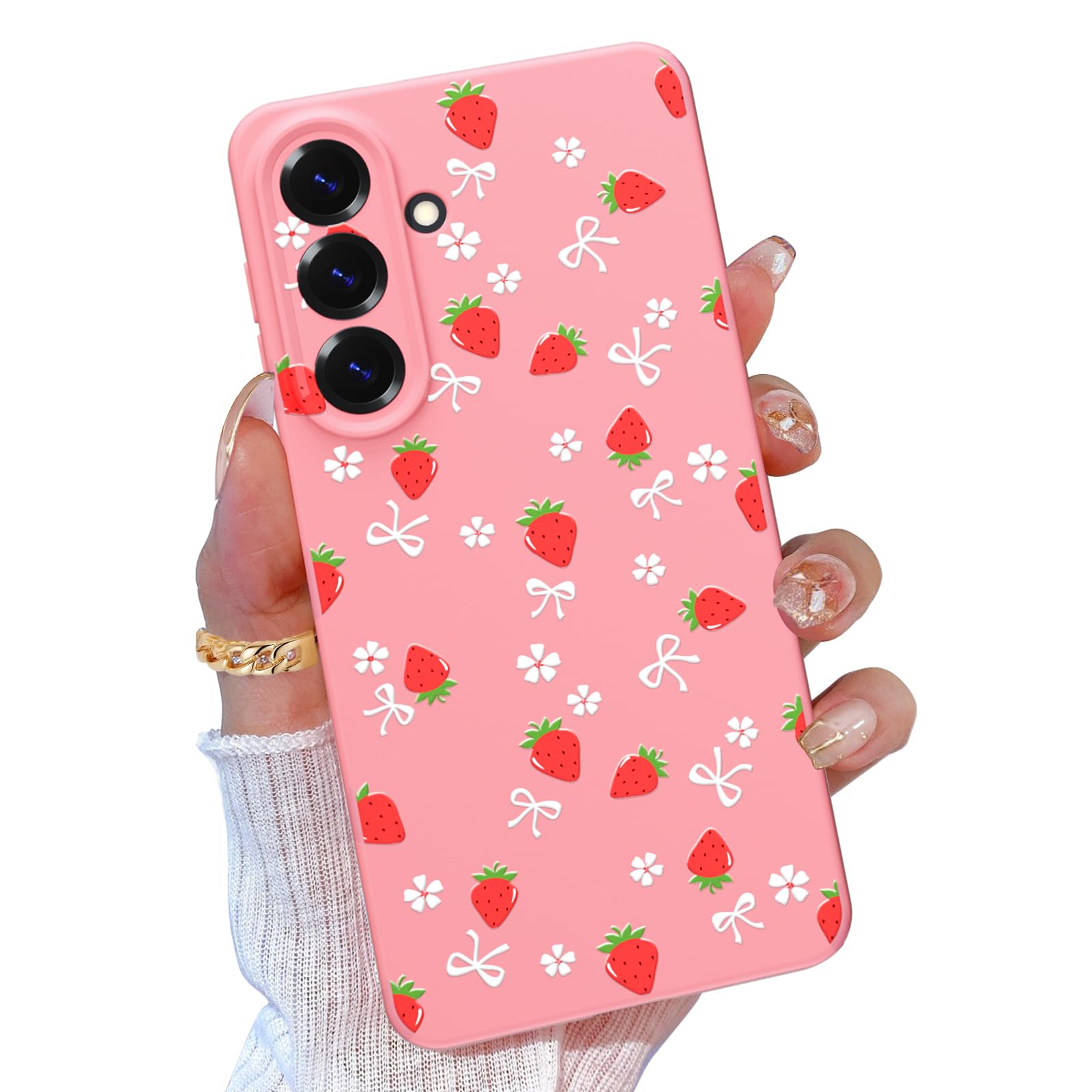 TURYXIA for Samsung Galaxy S26 Case Cute for Women Girls Girly Strawberry Design Soft Silicone Rubber Gel Full Camera Protection Shockproof Slim Phone Case for Samsung S26, Pink/Strawberry