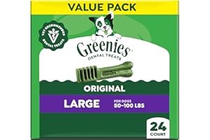 Greenies Large Natural Dental Dog Treats, Original Flavor, 24 Count | Veterinarian-recommended, 47% less tartar & 40% less plaque in 28 days, cleans to gumline, for dogs 50-100 lbs, 36 oz. Pack